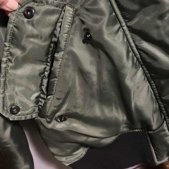 S13 New York army green pink faux fur collar puffer coat jacket - Picture 14 of 16